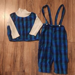 Vintage Boys 4t Blue Striped Shirt And Suspenders Overalls Cute